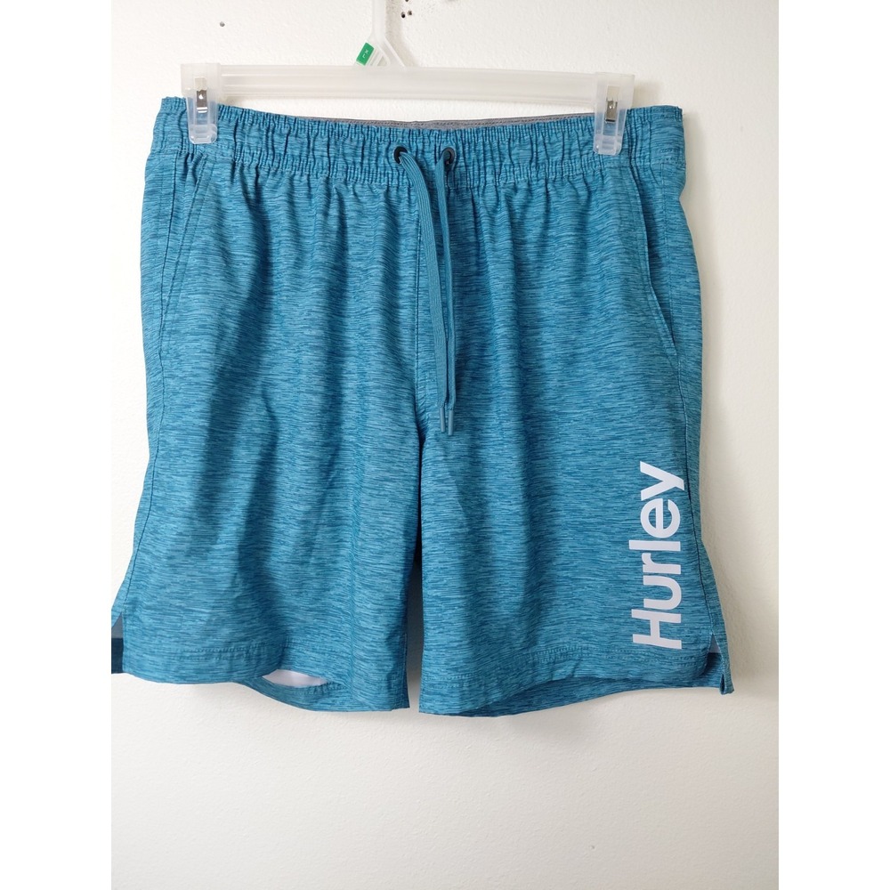 Hurley Men's L Static Volley Elastic Waist Teal Swim Trunks Board Shorts NWOT